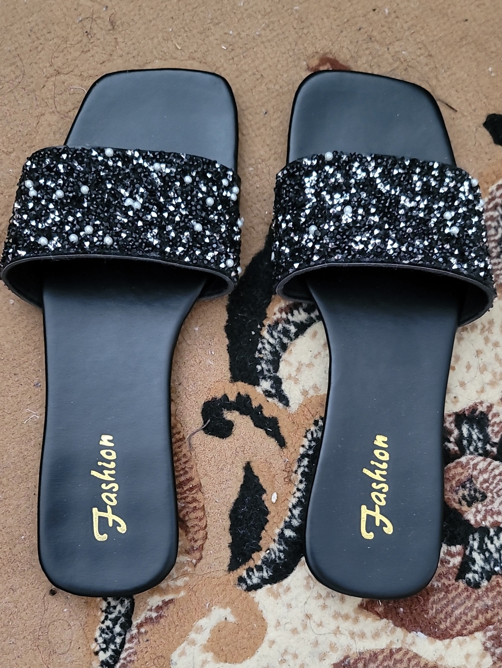Fashion Bug Black Sequin Slide Mules